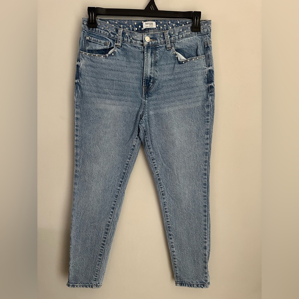 Kensie High Rise Embellished Jeans Light Blue Size 8/29